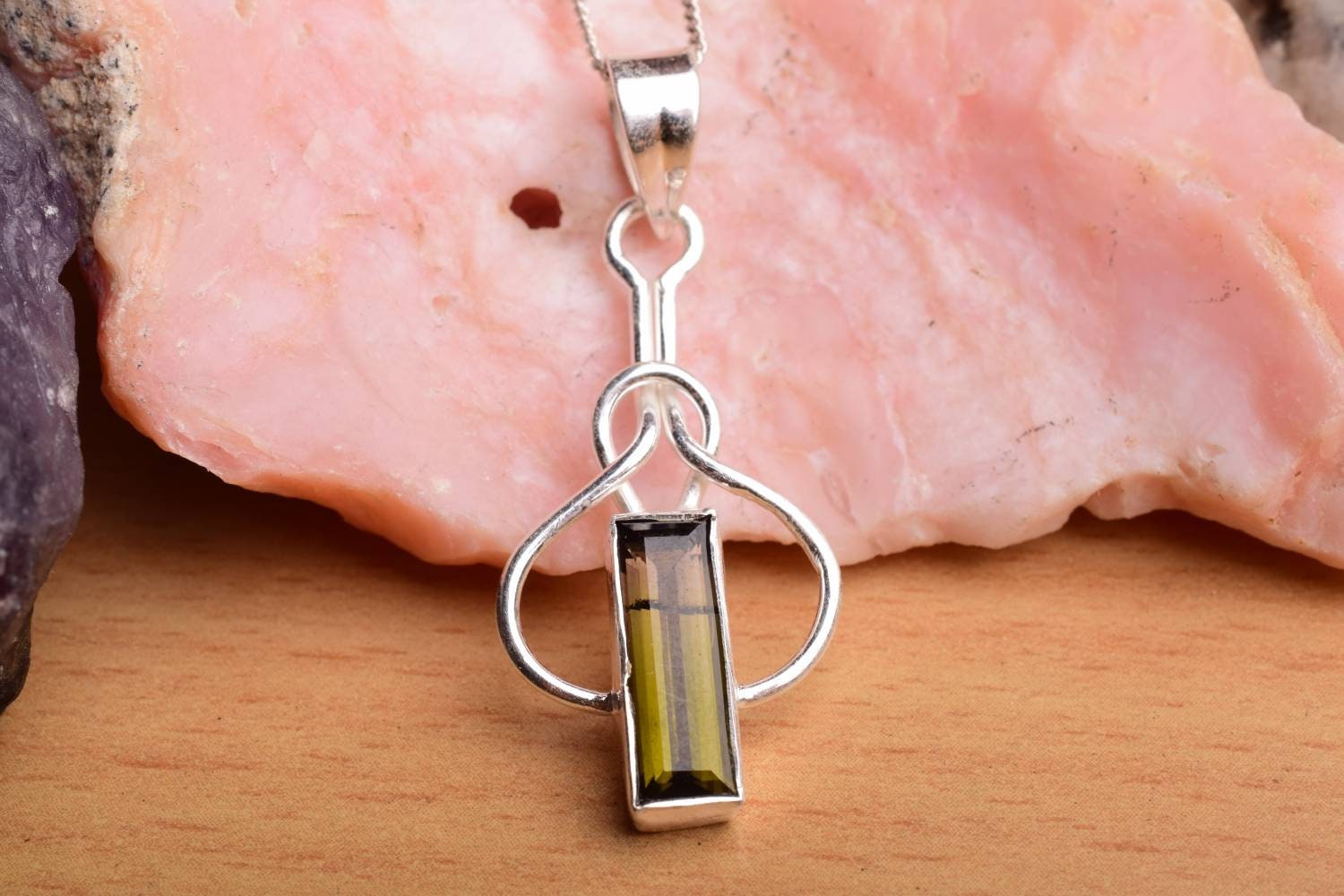 Natural Green Tourmaline Pendant In 925 Sterling Silver, Designer Wire Wrapped Gemstone Necklace, Dainty Jewelry Gift For Her
