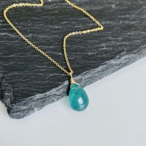 Green Tourmaline Necklace, October Birthstone, Teal Teardrop Pendant, Layering Drop Necklace Gold or Silver, Minimalist Jewelry October Gift