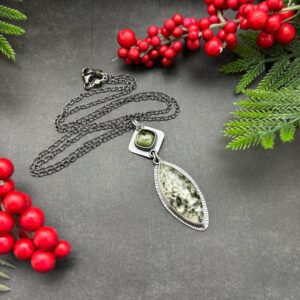 Oxidized Silver Green Tourmaline Necklace, Artisan Pendant Oxidized Silver Green Tourmaline Necklace, Artisan Pendant