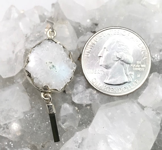 Petite Geode Solar Slice And Rough Green Tourmaline Pendant Petite Geode Solar Slice And Rough Green Tourmaline Pendant