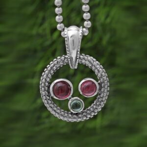 Pink & Green Tourmaline Circle Pendant, 925 Sterling Silver Textured Necklace, Handmade Gemstone Jewelry, Gift For Her Pink & Green Tourmaline Circle Pendant, 925 Sterling Silver Textured Necklace, Handmade Gemstone Jewelry, Gift For Her