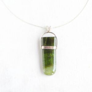 Raw Green Tourmaline Sterling Silver Pendant Necklace - Bicolor Verdelite Crystal Raw Green Tourmaline Sterling Silver Pendant Necklace - Bicolor Verdelite Crystal