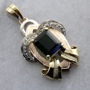 Retro Era Statement Pendant, Green Tourmaline in Tri Color Gold Retro Era Statement Pendant, Green Tourmaline in Tri Color Gold