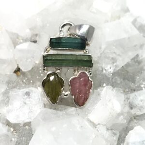 Rough Green Tourmaline and Carved Tourmaline Leaves-Pendant Rough Green Tourmaline and Carved Tourmaline Leaves-Pendant