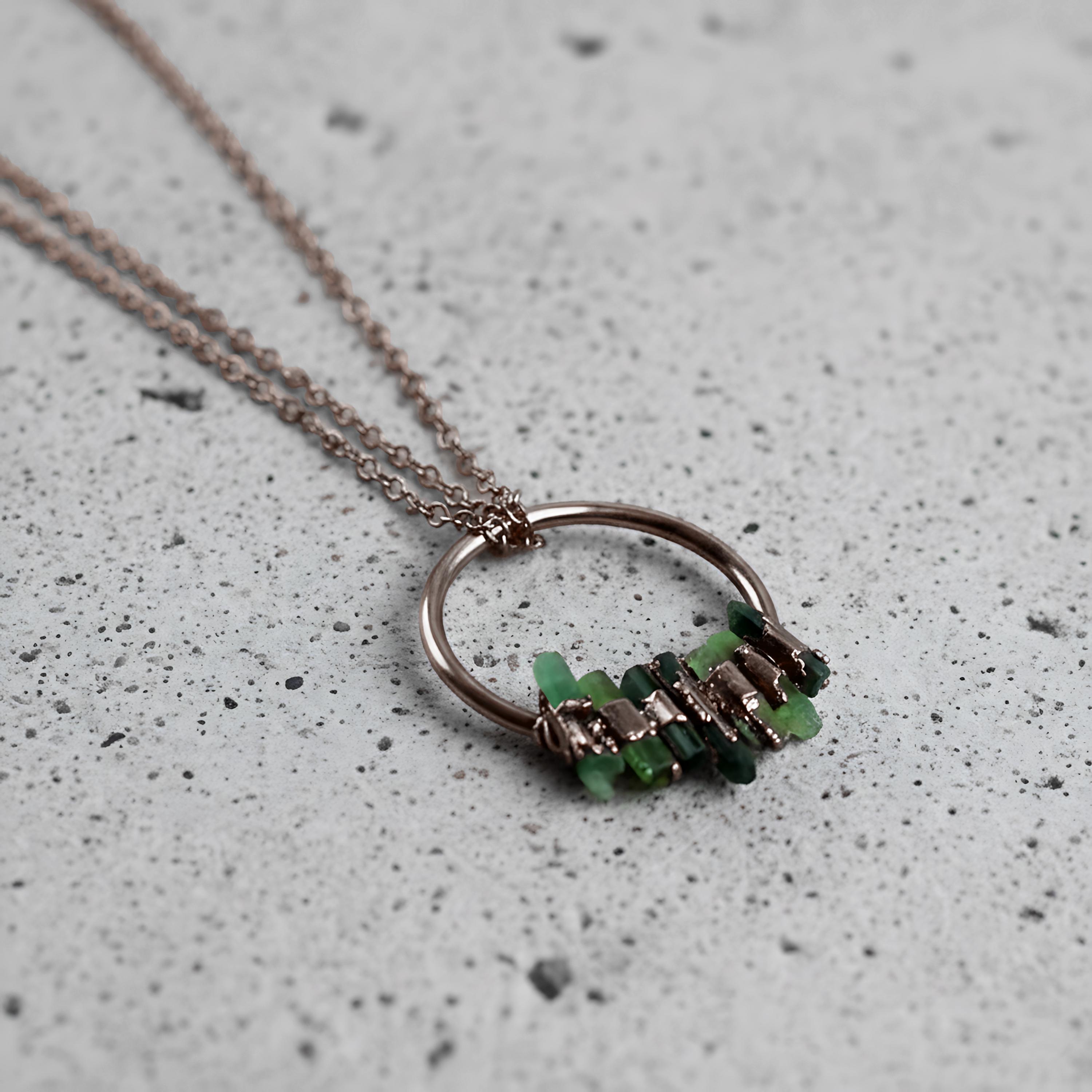 Rough Green Tourmaline Necklace | Copper Pendant
