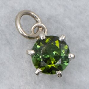 Round-cut Green Tourmaline And White Gold Solitaire Pendant