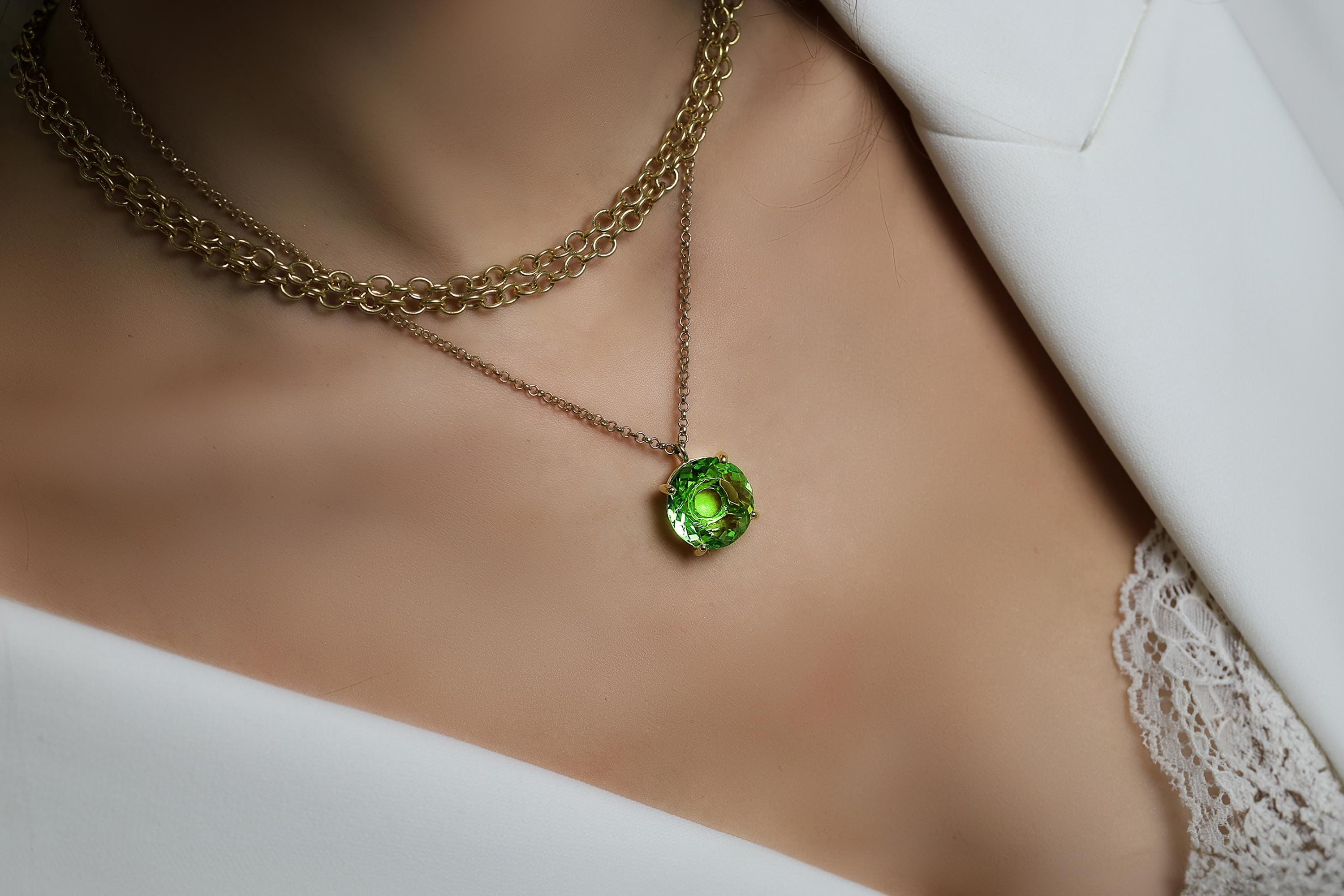 Round Cut Pendant · Green Tourmaline Pendant Necklace · 14k Gold October Birthstone Pendant · Gemstone Necklace For Women