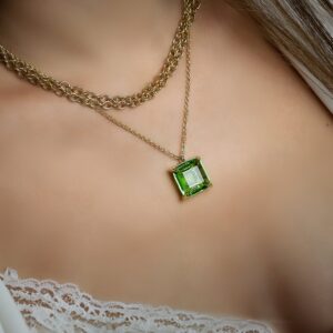 Green Tourmaline Square Pendant · October Birthstone Necklace · 14k Gold Tourmaline Necklace · Statement Pendant · Princess Cut Pendant Green Tourmaline Square Pendant · October Birthstone Necklace · 14k Gold Tourmaline Necklace · Statement Pendant · Princess Cut Pendant