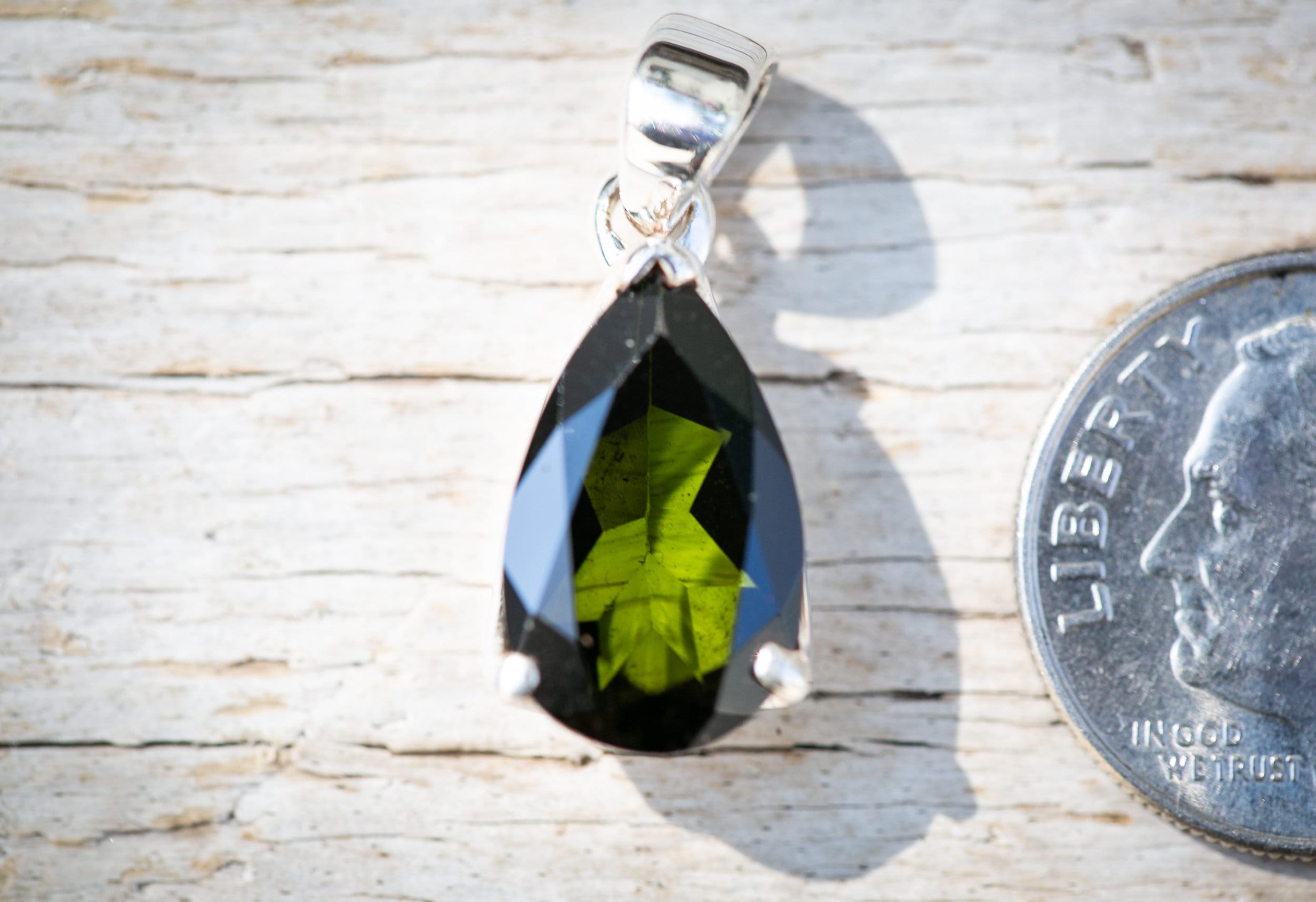 Sterling Silver Green Tourmaline Drop Pendant