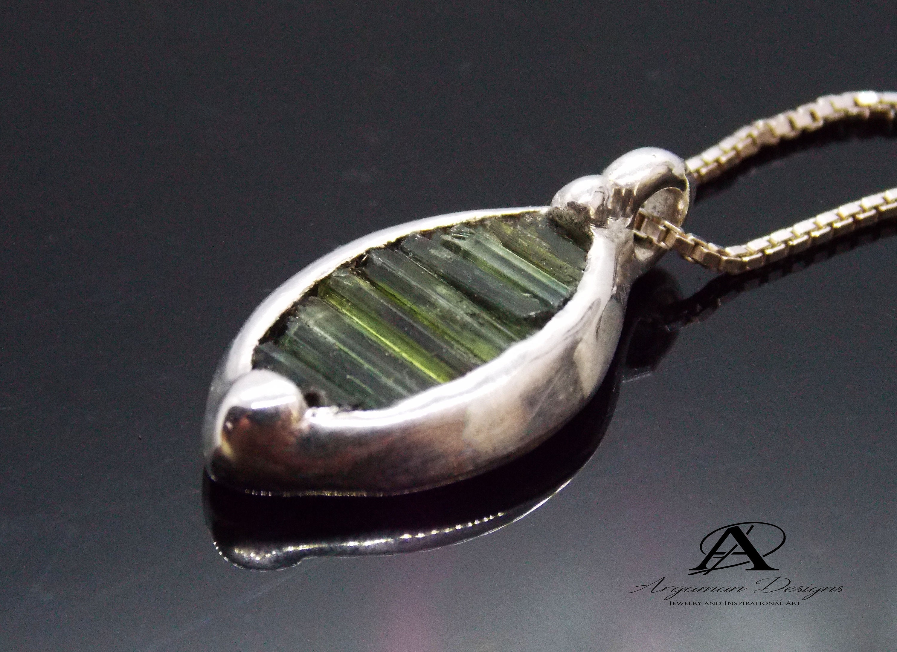 Green Tourmaline Sterling Silver Pendant, Elegant Gemstone Necklace