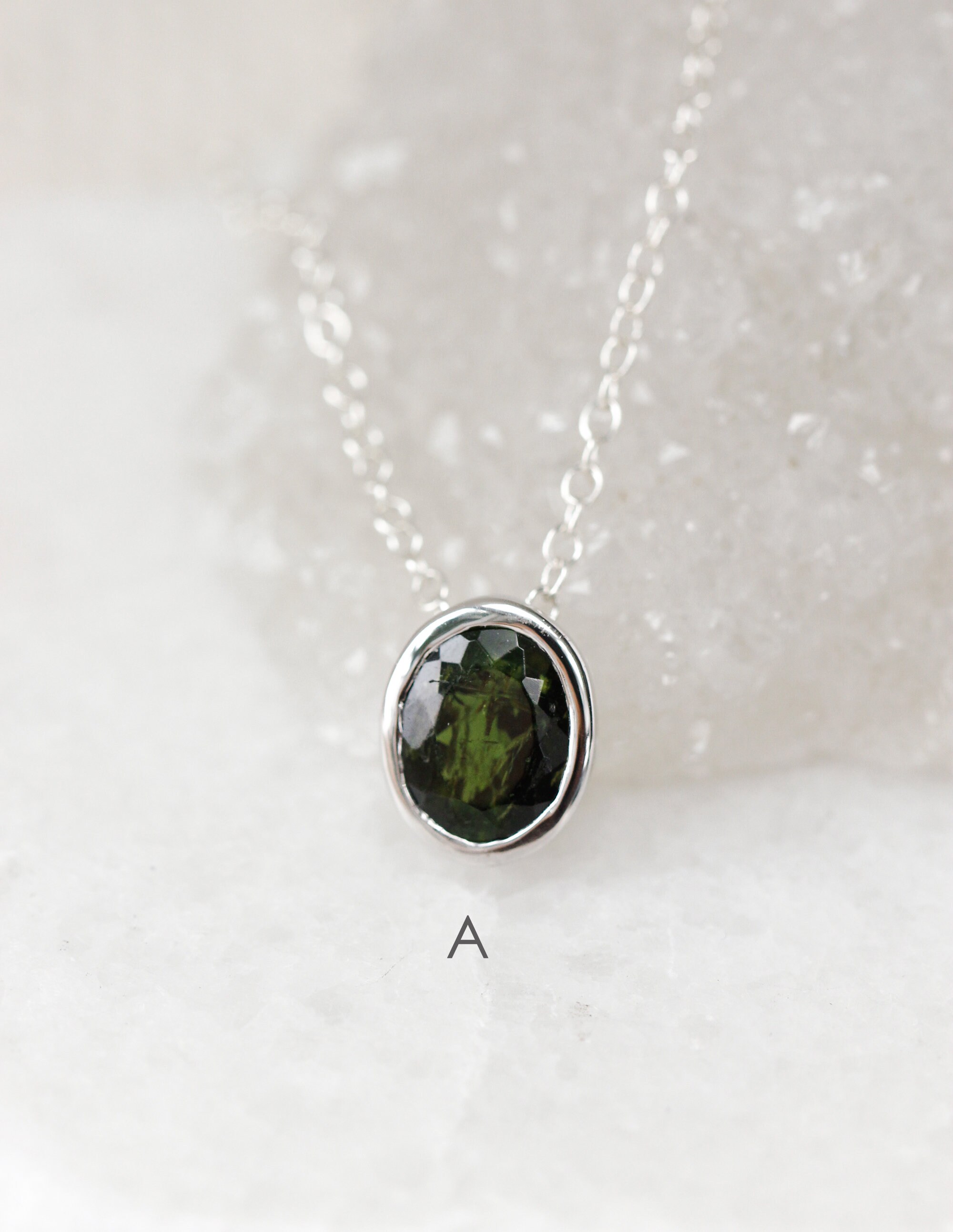 Sterling Silver Green Tourmaline Pendant: Heart Chakra Healing Necklace