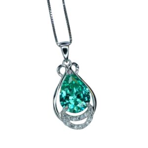 Teardrop Green Paraiba Necklace - 18kgp @ Sterling Silver - Pear Cut Green Tourmaline Pendant #945 Teardrop Green Paraiba Necklace - 18kgp @ Sterling Silver - Pear Cut Green Tourmaline Pendant #945
