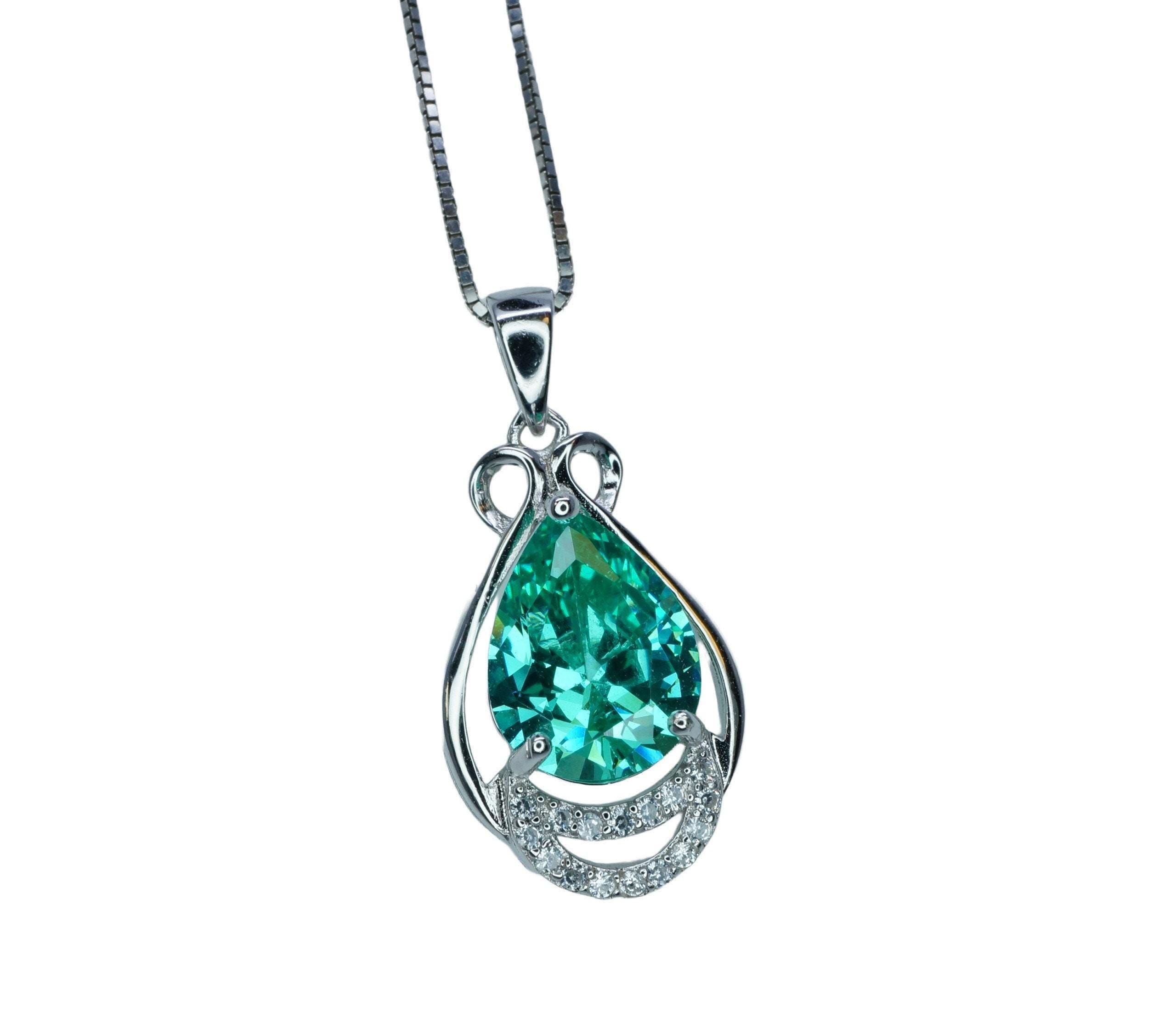Teardrop Green Paraiba Necklace - 18kgp @ Sterling Silver - Pear Cut Green Tourmaline Pendant #945 Teardrop Green Paraiba Necklace - 18kgp @ Sterling Silver - Pear Cut Green Tourmaline Pendant #945