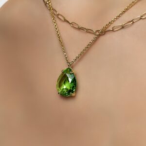 Green Tourmaline Pendant · Pear Cut Gold Pendant · Gemstone Necklace · 14k Gold Long Necklace · Teardrop Necklace · Semiprecious Necklace