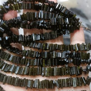 8 Inches Strand,Natural Green Tourmaline Smooth Stick.6-10mm 8 Inches Strand,Natural Green Tourmaline Smooth Stick.6-10mm