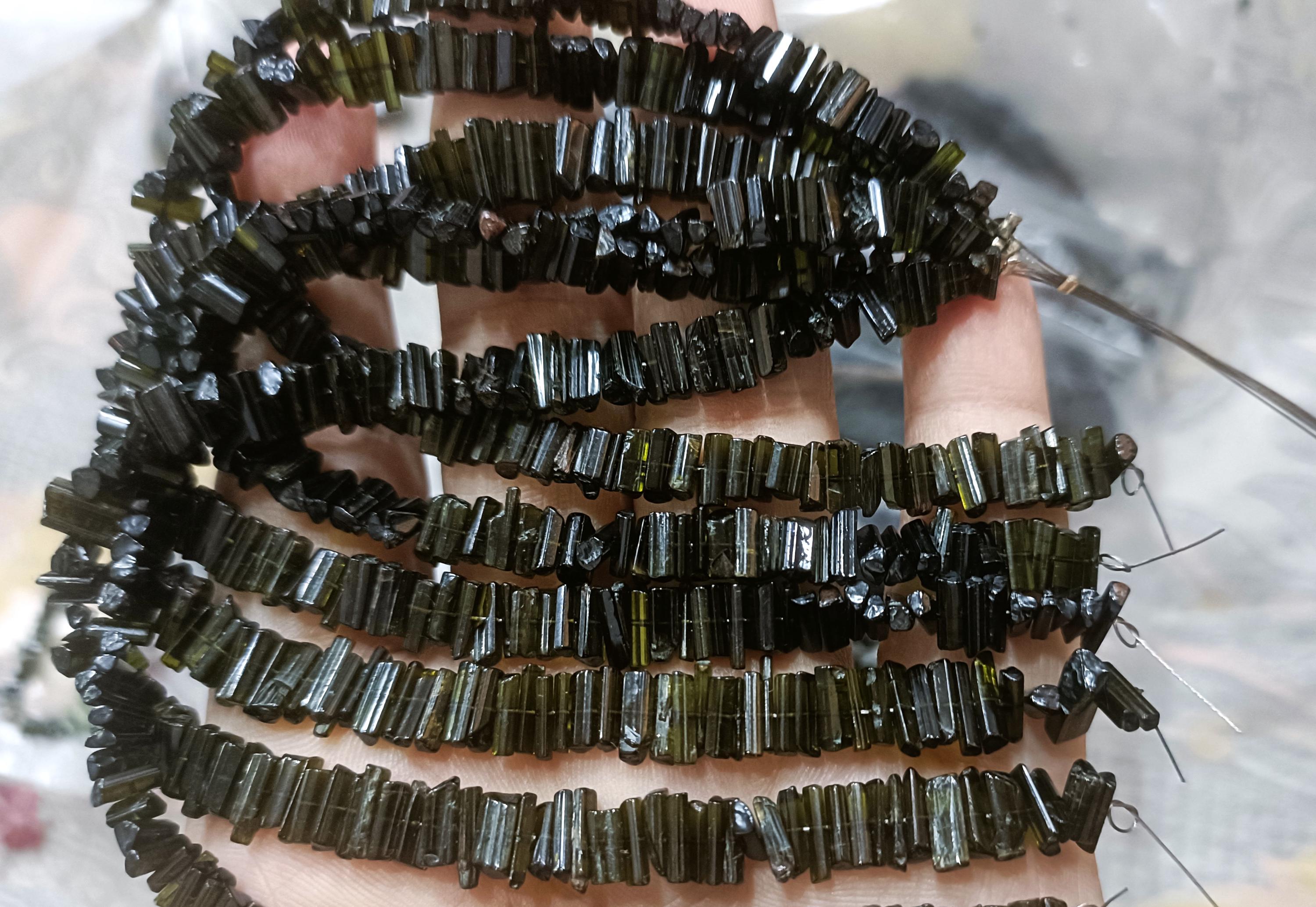 8 Inches Strand,natural Green Tourmaline Smooth Stick.6-10mm
