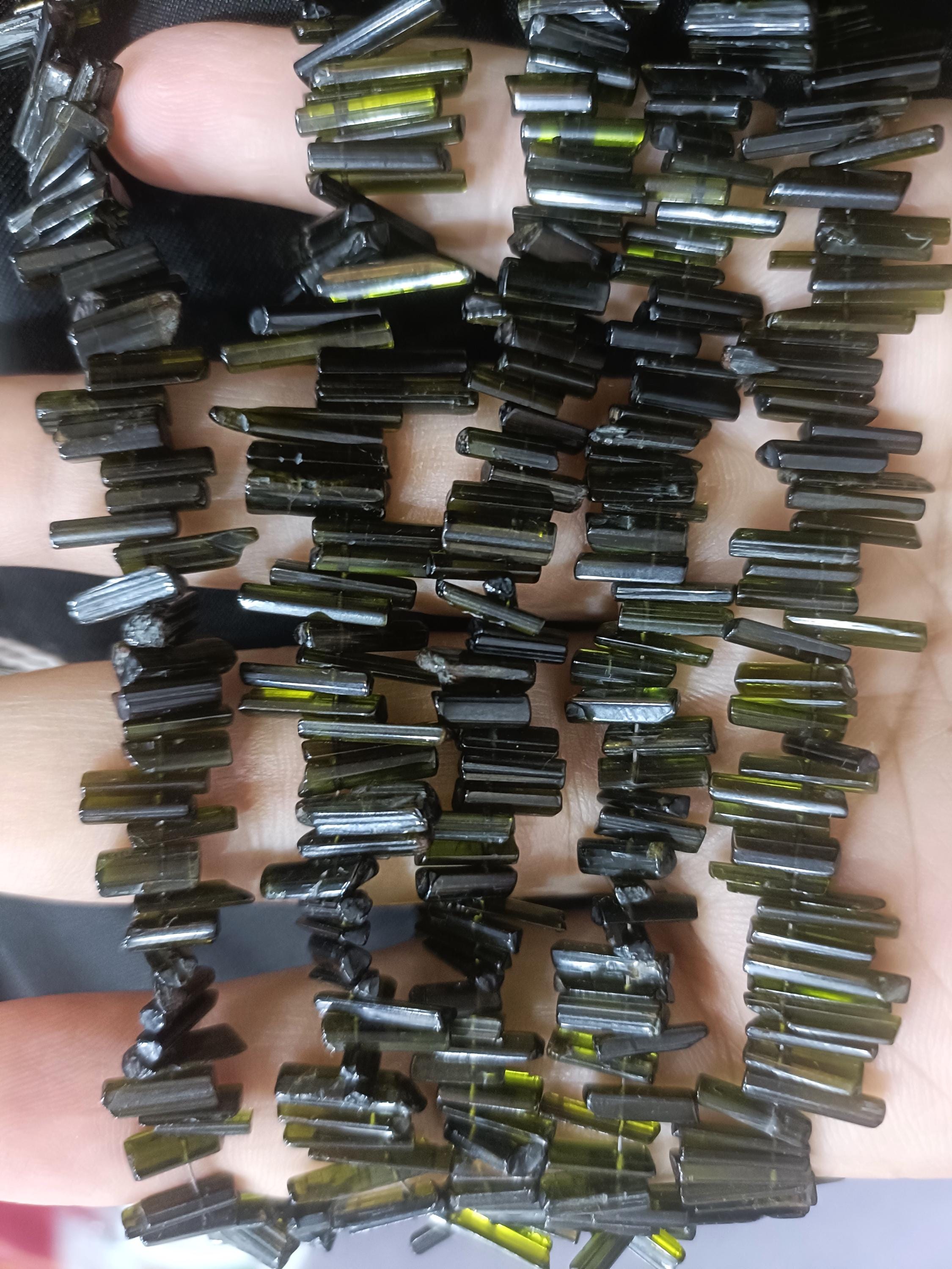 8 Inches Strand,natural Green Tourmaline Smooth Stick.8-10mm