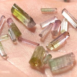 Pink + Green Tourmaline Crystals 2.2 Gram Lot Natural Terminated Specimens For Jewelry From Afganistan Pink + Green Tourmaline Crystals 2.2 Gram Lot Natural Terminated Specimens For Jewelry From Afganistan