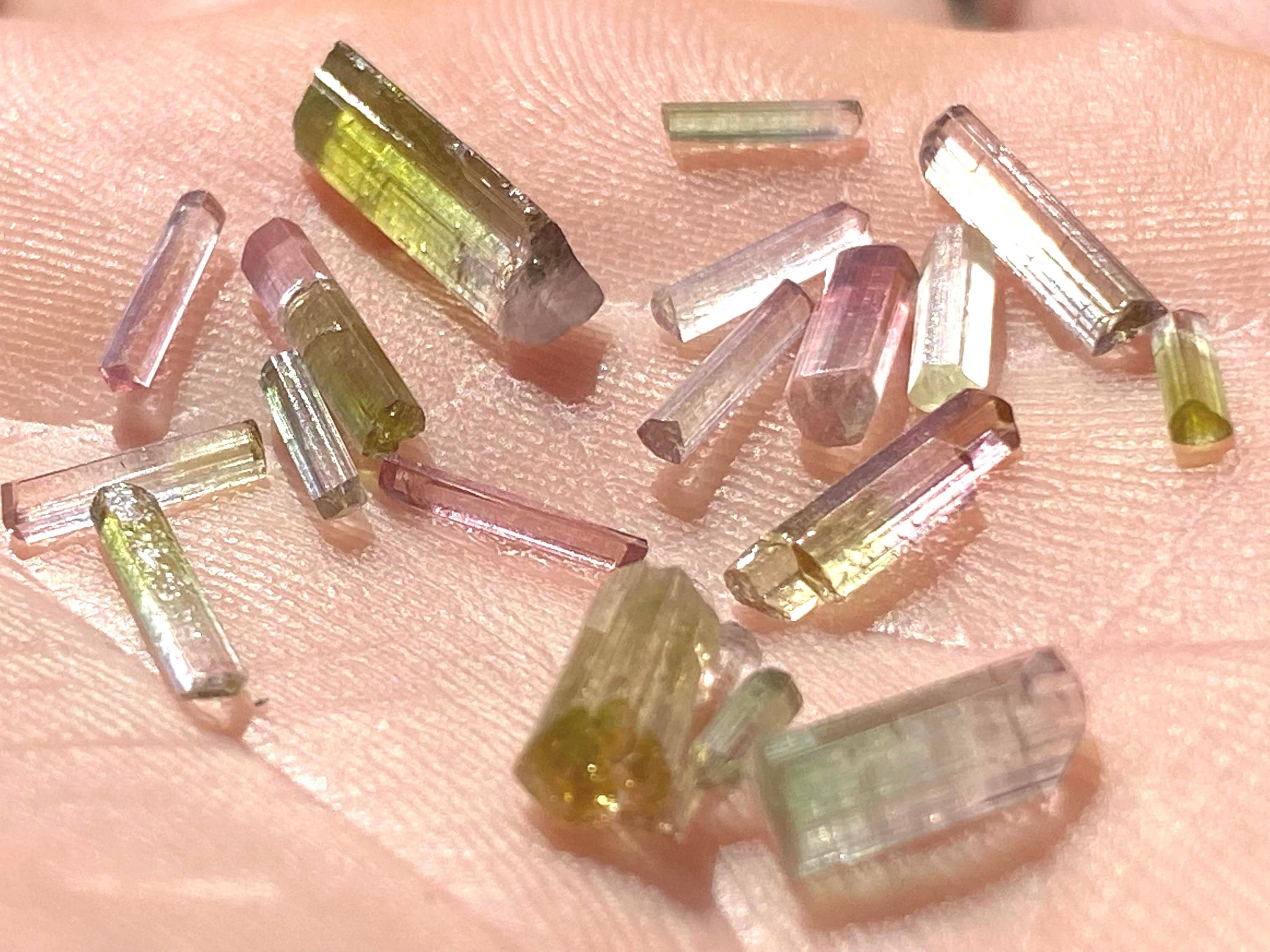 Pink + Green Tourmaline Crystals 2.2 Gram Lot Natural Terminated Specimens For Jewelry From Afganistan