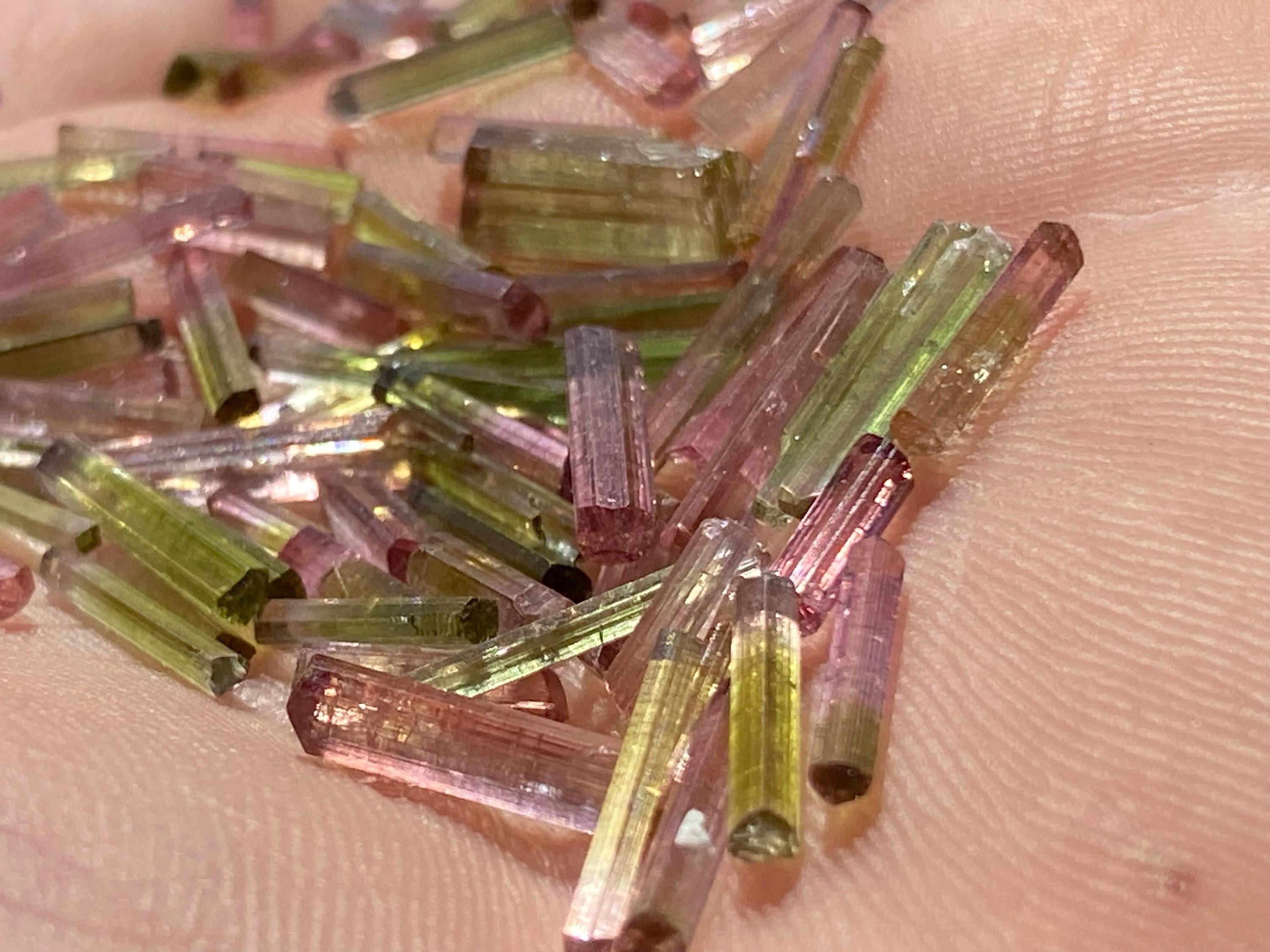 Pink + Green Tourmaline Crystals 11 Gram Lot Natural Terminated Specimens For Jewelry From Afganistan