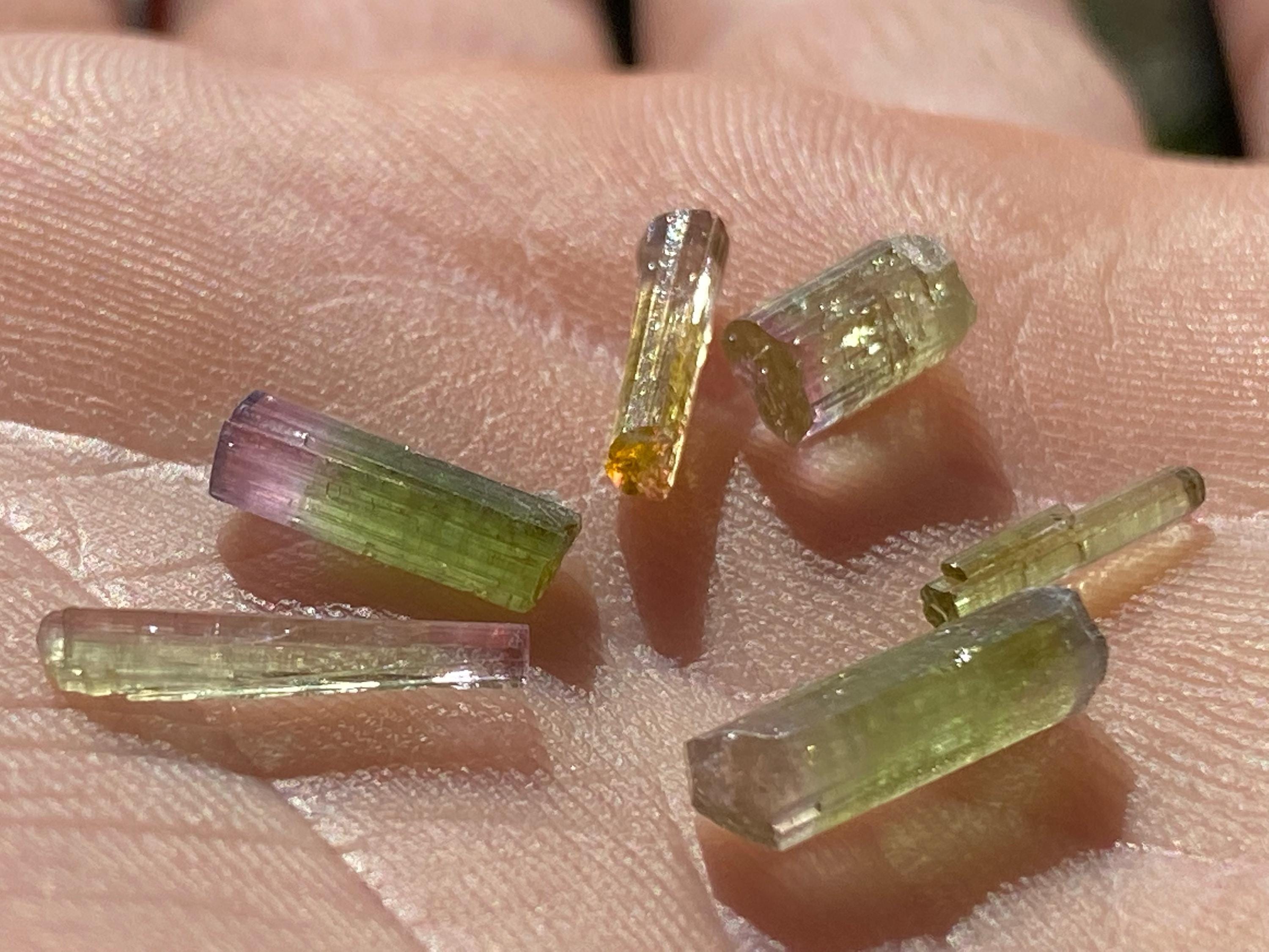 Pink + Green Tourmaline Crystals 1.2 Gram Lot Natural Terminated Specimens For Jewelry From Afganistan