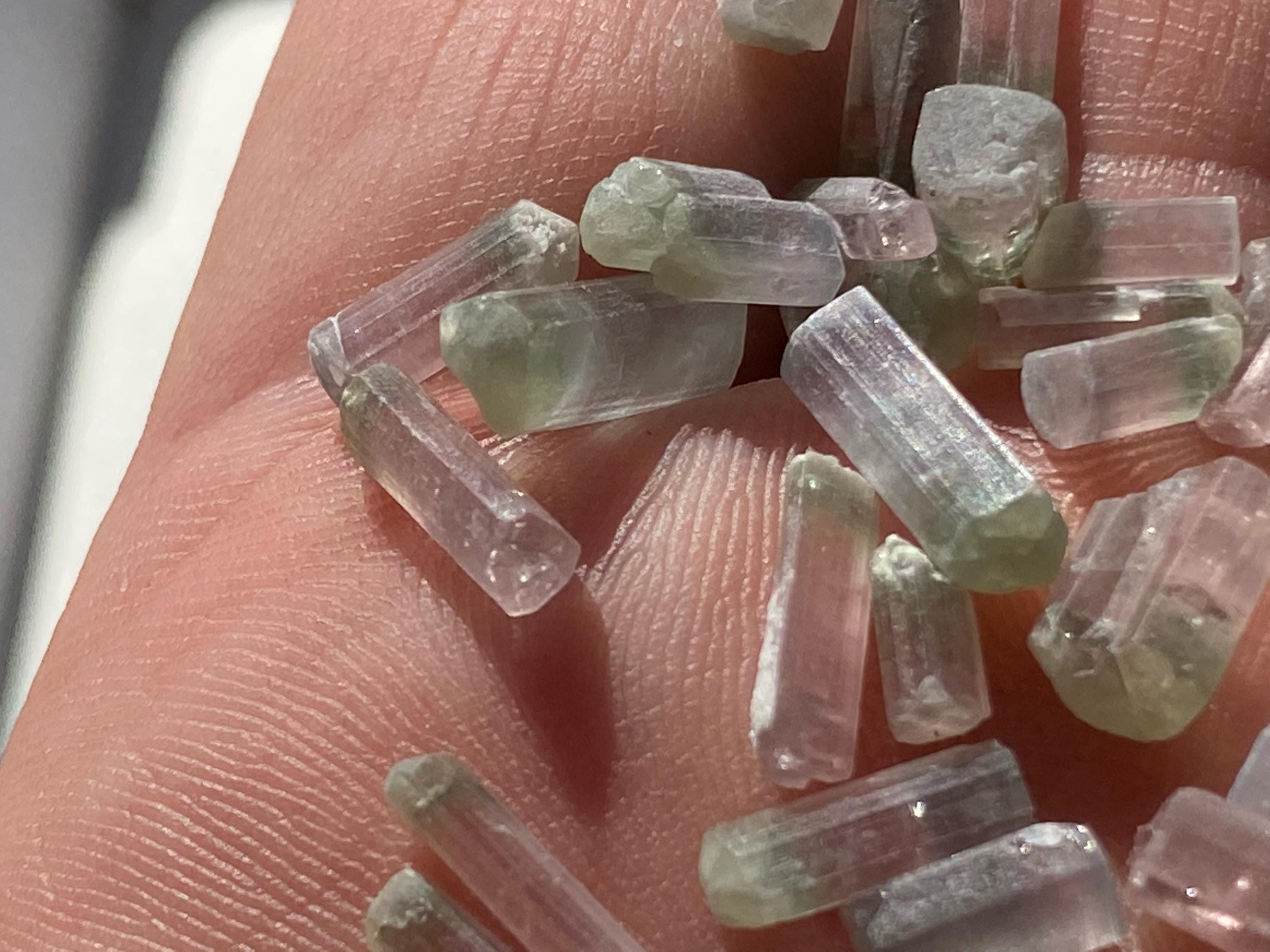 Pink + Green Tourmaline Crystals 2 Gram Lot Natural Terminated Specimens For Jewelry From Afganistan