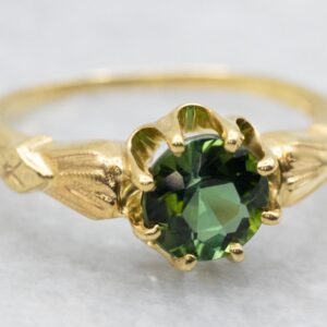 14K Yellow Gold Green Tourmaline Claw Ring, Solitaire 14K Yellow Gold Green Tourmaline Claw Ring, Solitaire