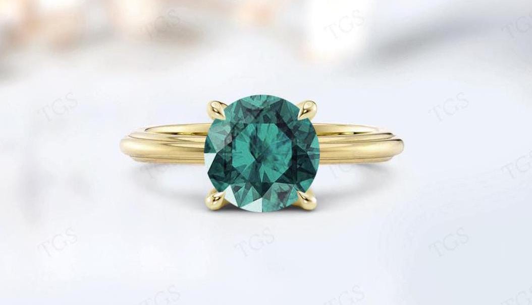 2ct Unique Paraiba Tourmaline Wedding Ring For Woman Green Gemstone Solitaire Engagement Ring 14k Gold Green Tourmaline Bridal Promise Ring