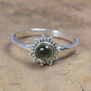Green Tourmaline Ring: 925 Sterling Silver Flower Jewelry, October Birthstone