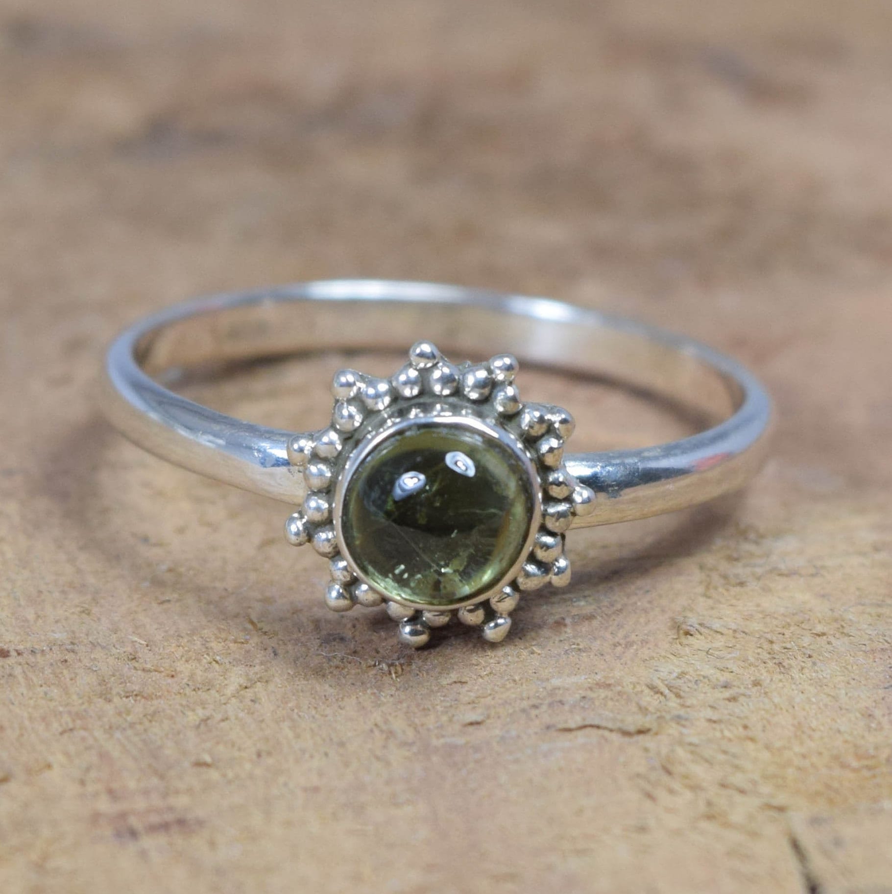 Green Tourmaline Ring: 925 Sterling Silver Flower Jewelry, October Birthstone