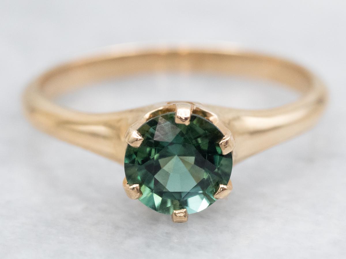 Antique Green Tourmaline Solitaire Ring, 14k Rose Gold