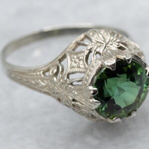 Art Deco White Gold Green Tourmaline Solitaire Ring Art Deco White Gold Green Tourmaline Solitaire Ring
