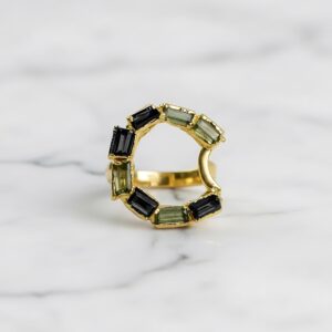 Green Tourmaline Baguette Copper Ring, Minimal Statement Ring Green Tourmaline Baguette Copper Ring, Minimal Statement Ring