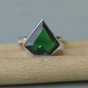 Diamond Cut Green Tourmaline Quartz Ring: 925 Sterling Silver, Gold Fill