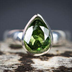 Green Tourmaline Drop Ring: Natural Gemstone, Size 9.25 Green Tourmaline Drop Ring: Natural Gemstone, Size 9.25