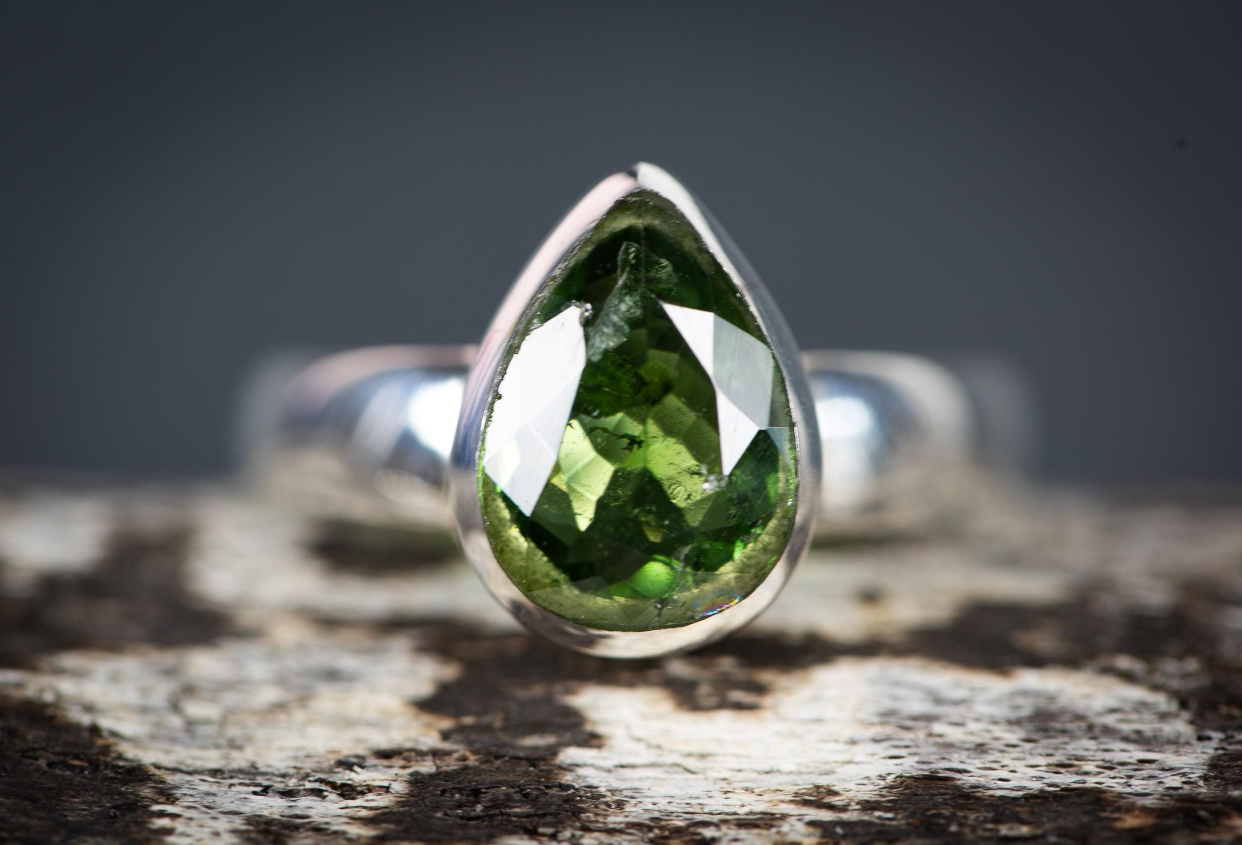 Green Tourmaline Drop Ring: Natural Gemstone, Size 9.25