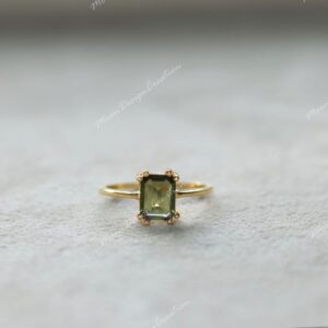 Emerald Cut Green Tourmaline Ring, 925 Sterling Silver Emerald Cut Green Tourmaline Ring, 925 Sterling Silver