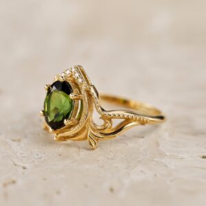 Green Tourmaline Engagement Ring, Art Nouveau Style, Ethical Promise Ring Green Tourmaline Engagement Ring, Art Nouveau Style, Ethical Promise Ring