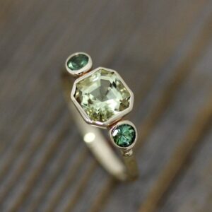 Handmade Art Deco Beryl & Green Tourmaline Ring: 14k Yellow Gold Statement Jewelry