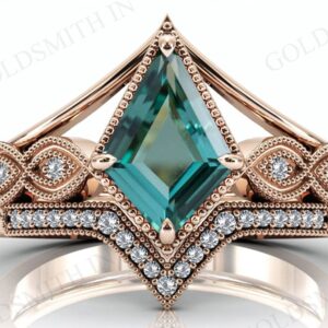 Kite Shaped Paraiba Tourmaline Engagement Ring Set 14k Gold Green Tourmaline Wedding Rings For Women Antique Bridal Promise Anniversary Gift Kite Shaped Paraiba Tourmaline Engagement Ring Set 14k Gold Green Tourmaline Wedding Rings For Women Antique Bridal Promise Anniversary Gift