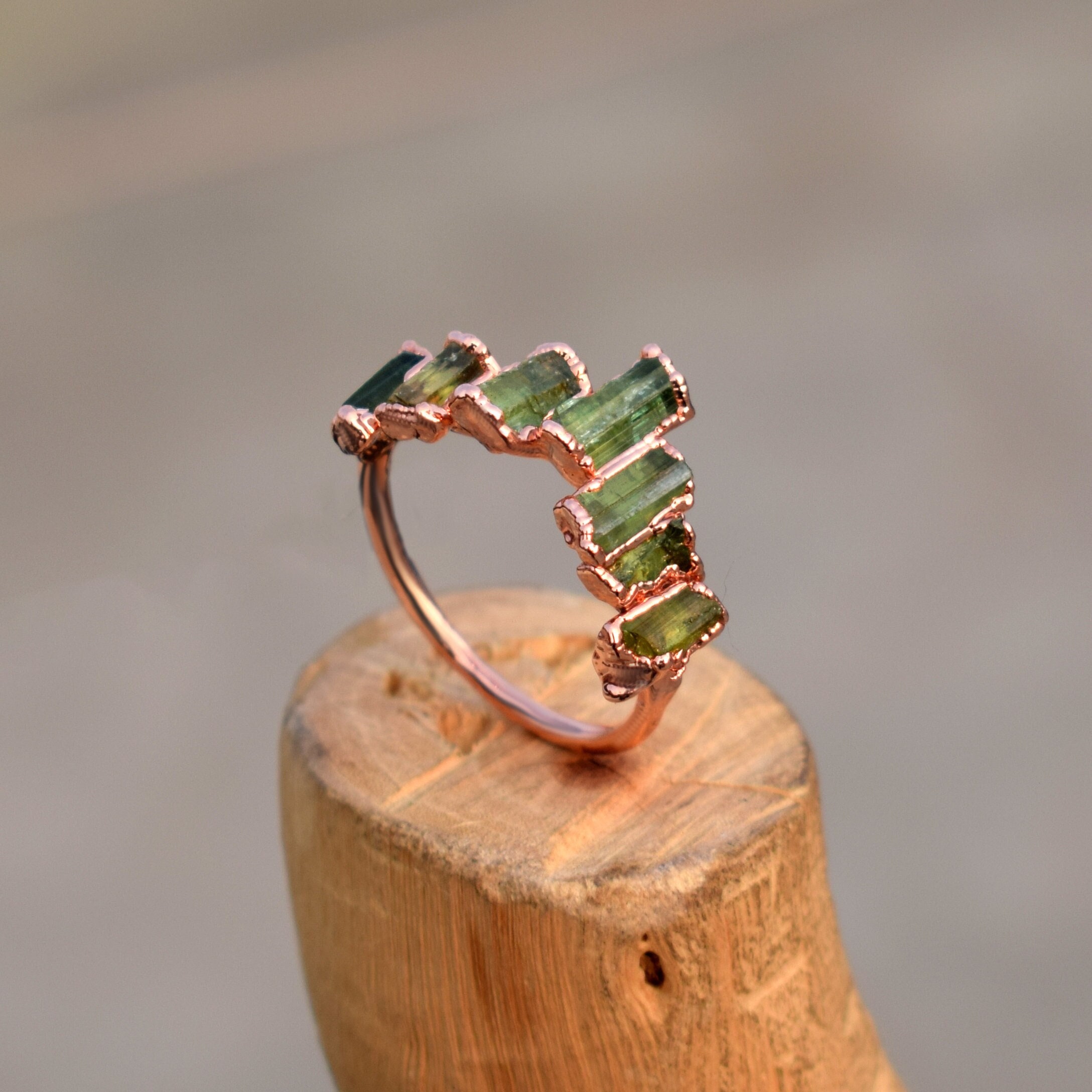 Natural Pencil Shape Green Tourmaline Ring \ Curved Ring \ Crown Design Ring \ Minimal Ring \ Decent Ring \ Gemstone Ring \ Anniversary Gift Natural Pencil Shape Green Tourmaline Ring \ Curved Ring \ Crown Design Ring \ Minimal Ring \ Decent Ring \ Gemstone Ring \ Anniversary Gift