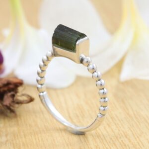 Natural Green Tourmaline Pencil Midi Ring, 925 Sterling Silver Ring, Stacking Ring, Minimalist Ring, Handmade Woman Ring, Ring For Wedding Natural Green Tourmaline Pencil Midi Ring, 925 Sterling Silver Ring, Stacking Ring, Minimalist Ring, Handmade Woman Ring, Ring For Wedding