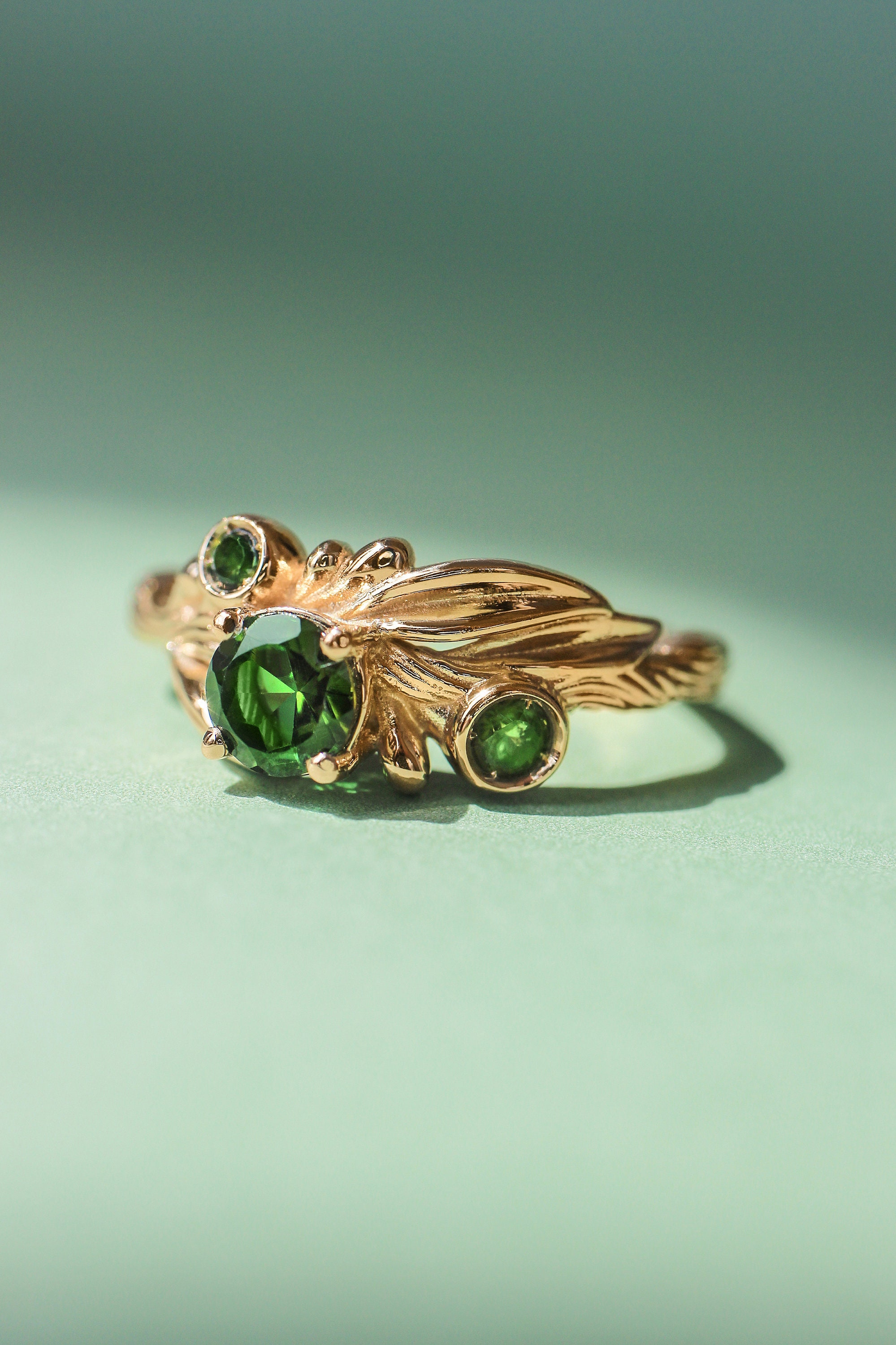 Nature Inspired Green Tourmaline Engagement Ring, Elvish Ring