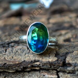 Oval Yellow Green Tourmaline Ring: Sterling Silver Statement Ring Oval Yellow Green Tourmaline Ring: Sterling Silver Statement Ring
