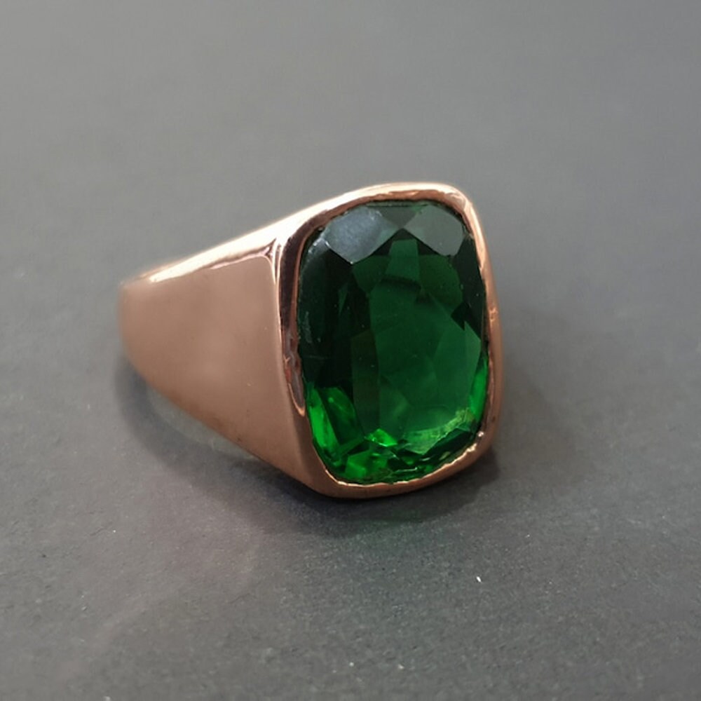 Green Tourmaline Quartz Ring: 925 Sterling Silver, 18k Gold Fill Signet Green Tourmaline Quartz Ring: 925 Sterling Silver, 18k Gold Fill Signet