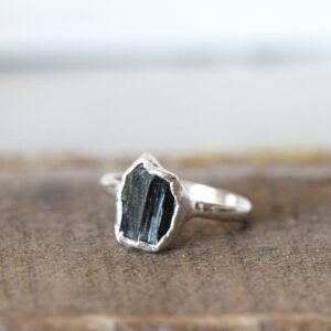 Raw Green Tourmaline Ring - Size 7 1 / 2 - Pure Silver Stacker Raw Green Tourmaline Ring - Size 7 1 / 2 - Pure Silver Stacker