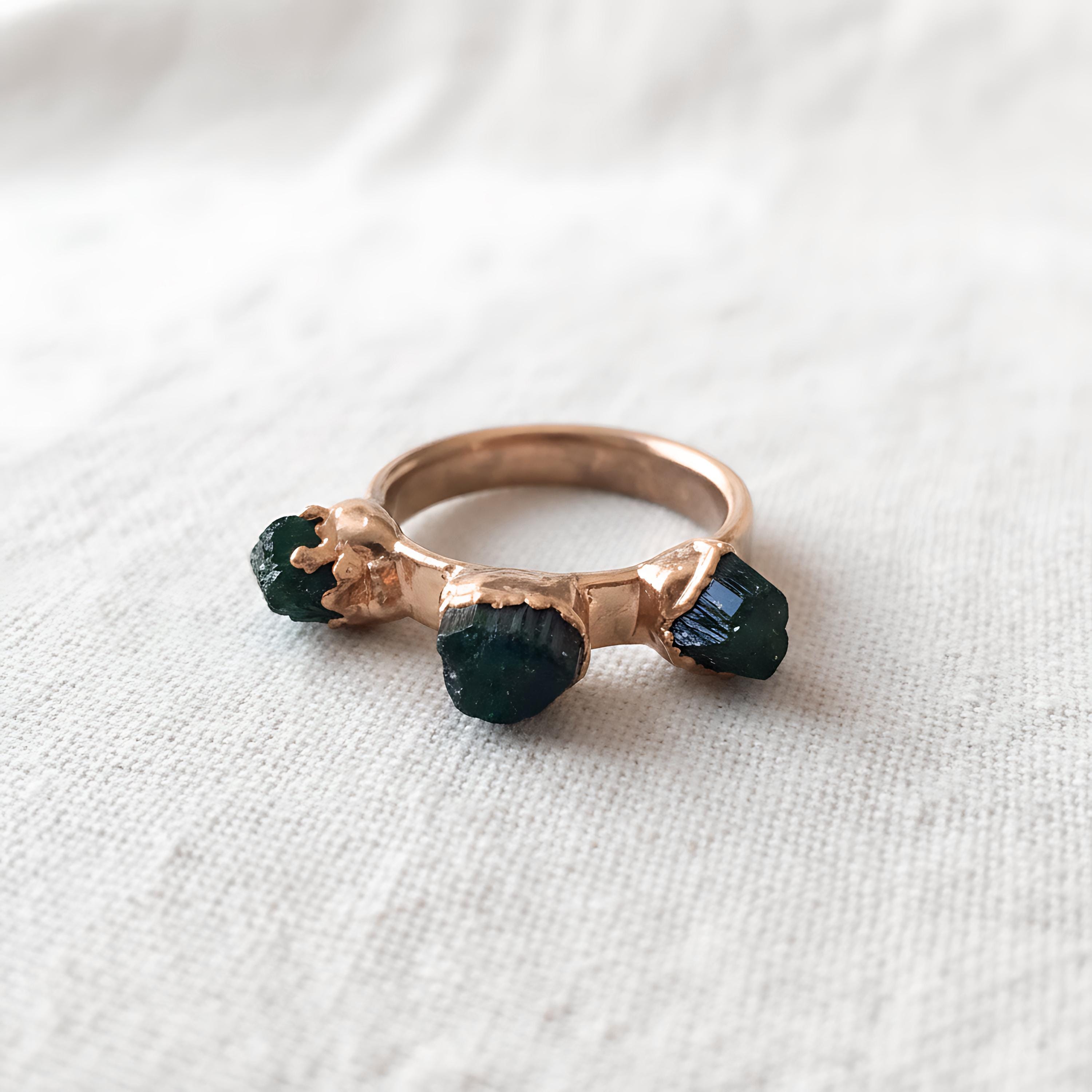 Green Tourmaline Ring Raw Stone Ring Delicate Ring Bohemian Ring Rings For Women Handmade Jewelry Copper Ring