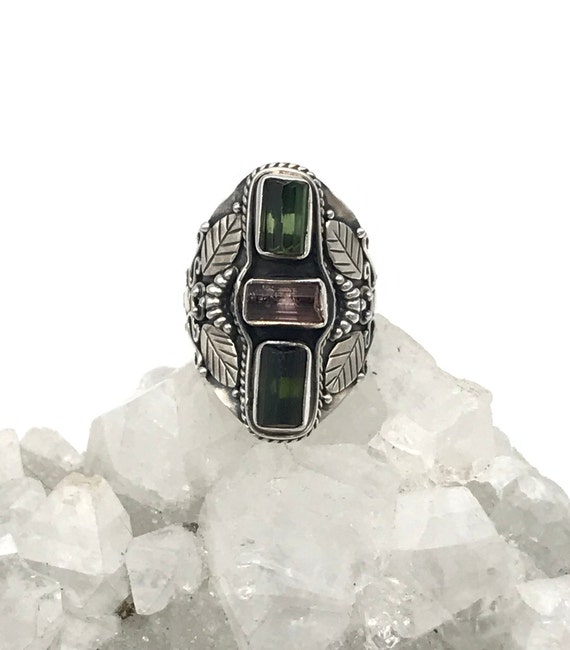 Rough Pink And Green Tourmaline Ring, Size 7