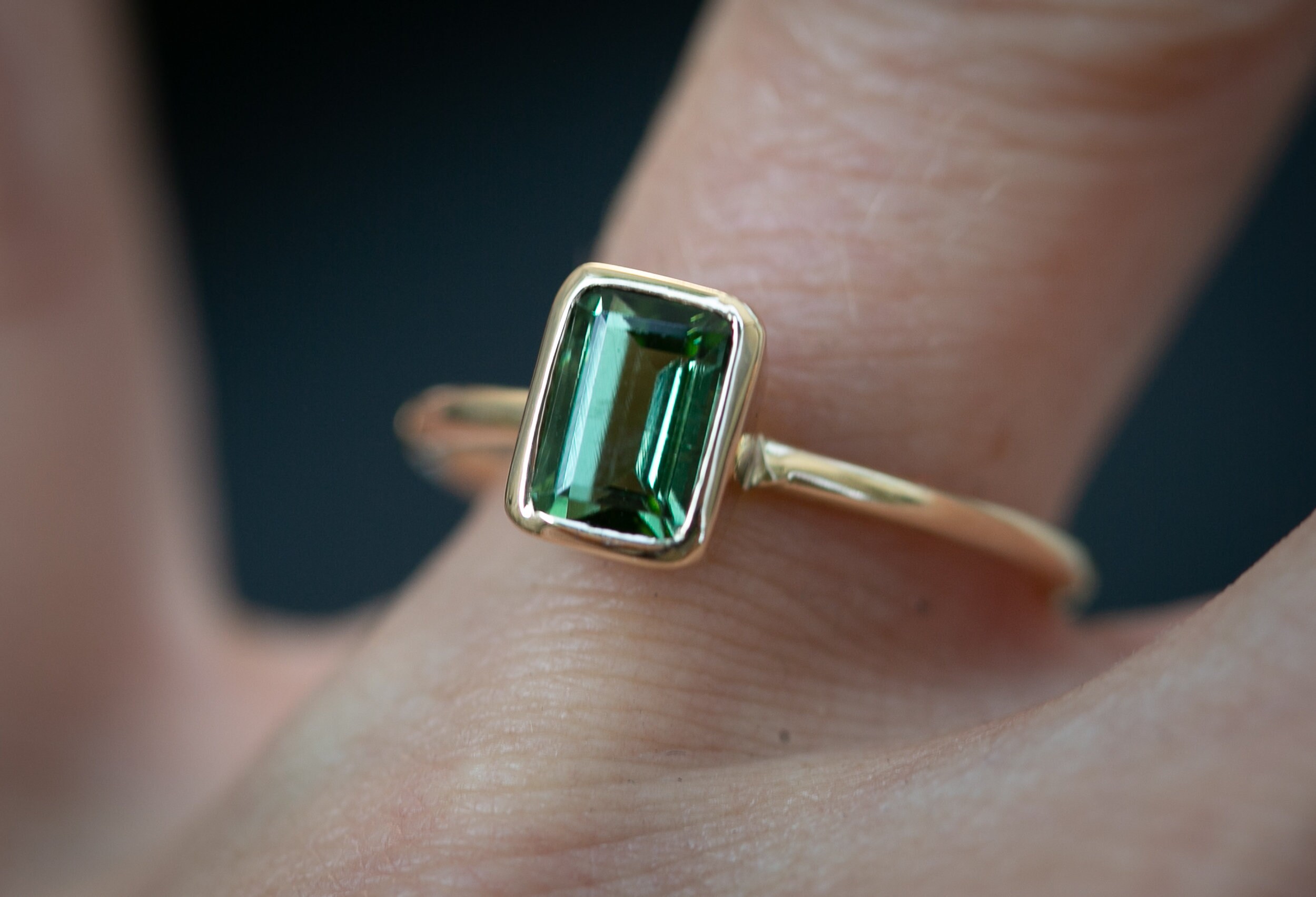 Sea Foam Green Tourmaline Ring: 14k Gold Stackable Band, Size 7 Sea Foam Green Tourmaline Ring: 14k Gold Stackable Band, Size 7