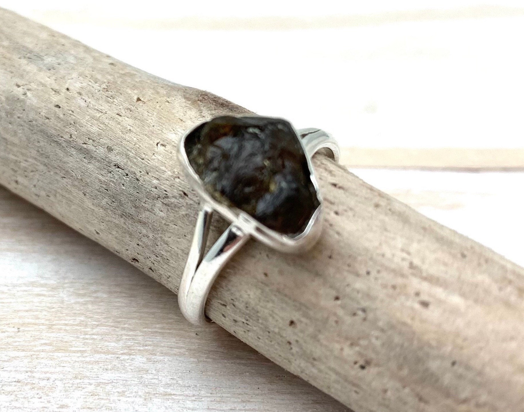 Raw Green Tourmaline Ring, Size 7, 925 Sterling Silver